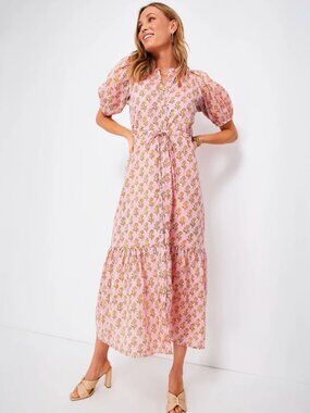 Emerson Fry India Collection Lucy Dress Pink w Marigolds US Large NWOT